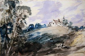 Een huisje op een hoge oever door John Constable