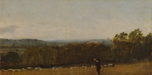 Een herder in een landschap kijkt over Dedham Vale naar Langham door John Constable