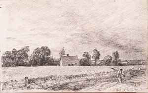 Huisjes en weg, East Bergholt door John Constable