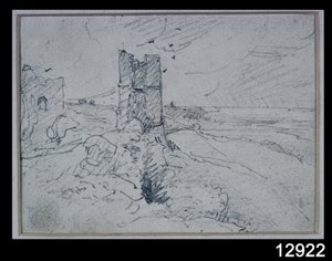 Huisjes op een hoge oever, 1834 door John Constable