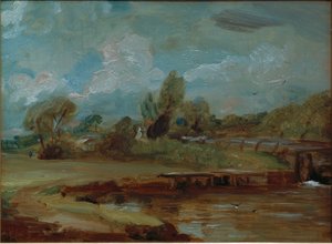 De sluis van Flatford, gezien vanaf een pad aan de rivier door John Constable