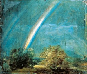 Landschap met een dubbele regenboog door John Constable