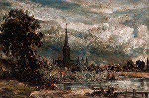 Kathedraal van Salisbury vanaf Long Bridge bij Fisherton Mill