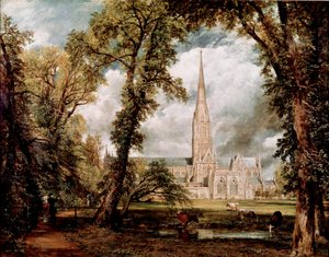 De kathedraal van Salisbury gezien vanuit de tuinen van het bisschoppelijk paleis