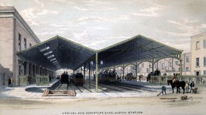 Aankomst- en vertrekhal, Londen, 1839 door John Cooke Bourne