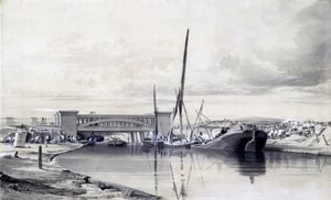 Brug over het Regents Canal, april 1837 door John Cooke Bourne