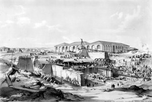 De bouw van het stationaire machinehuis, Camden Town, 26 april 1837 door John Cooke Bourne