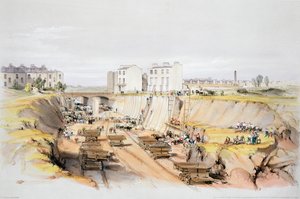 Bouw van de keermuur nabij Park Street, Camden Town, Londen, 17 september 1836