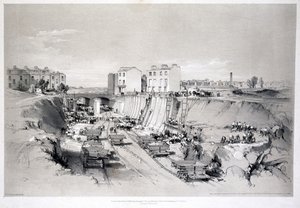 Bouw van de keermuren in Park Street, Camden Town, 1836