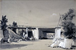 Denbigh Hall Bridge vanaf de weg, 25 juni 1837 door John Cooke Bourne