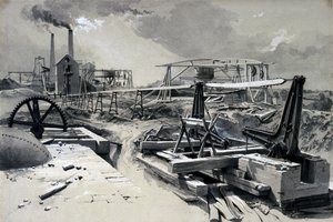 Pompen, ventilatieschacht, Kilsby Tunnel, Northamptonshire, 15 juli 1837 door John Cooke Bourne