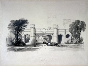 Rugby spoorbruggen gezien vanaf de weg, Warwickshire, april 1839 door John Cooke Bourne