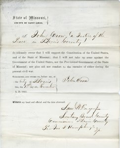 Loyaliteitseed van John Crow uit Missouri, County of St. Louis