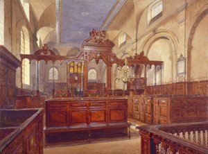 Interieur van de kerk van All Hallows the Great, City of London, 1884 door John Crowther