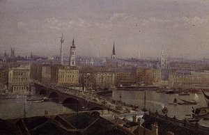 London Bridge met het Monument door John Crowther