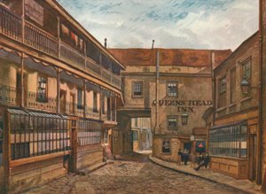 De binnenplaats van de Queens Head Inn, Borough, Southwark, Londen, 1880-1926