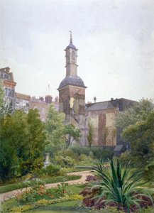 De toren van de kerk van St Botolph, Aldersgate, City of London, 1886 door John Crowther