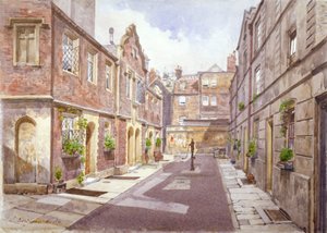 Zicht op armenhuizen in Cock Court, Jewry Street, City of London, 1886 door John Crowther