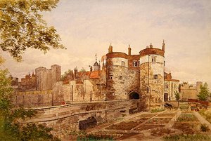 Uitzicht op de Tower of London, met Byward Tower, Beauchamp Tower, Devereux Tower en St. Thomas Tower