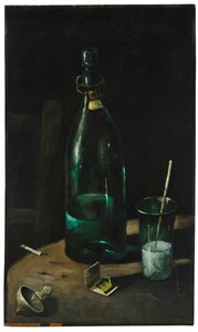 Stilleven met fles en glas
