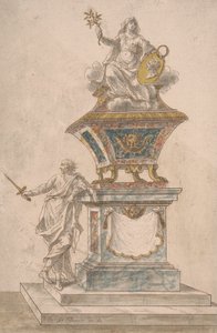 Monument: Vrede zittend op een urn, een man met getrokken zwaard staand op de basis van het monument door John Devoto