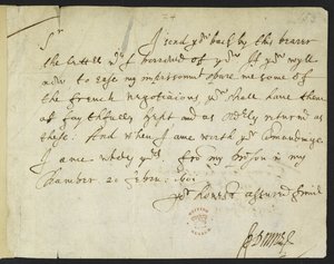 Autograaf brief van John Donne aan Sir Robert Cotton, geschreven vanuit de gevangenis, 20 februari 1601 door John Donne