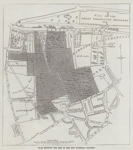 Plan met de locatie van de nieuwe nationale galerij door John Dower