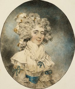 Portret van mevrouw Fisher, halve lengte, in een witte jurk versierd met blauwe linten, 1788