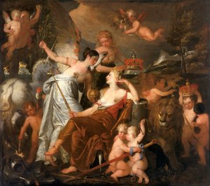 Een late prinses die de vrede personifieert en de glorie van Engeland kroont weerspiegeld op Europa