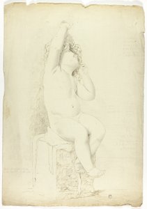 Oude Beeld van Zittende Putto die met Masker Speelt