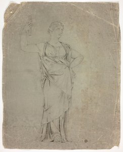 Oude standbeeld van staande vrouwelijke figuur