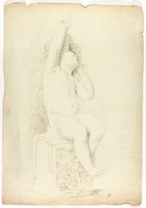 Oude Beeld van Zittende Putto die met Masker Speelt