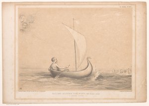 Spotprent met Lord Russell in een zeilbootje