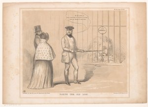 Spotprent met koningin Victoria bij de leeuwenkooi