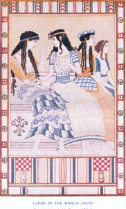 Dames van het Minoïsche hof, illustratie uit Myths of Crete and Pre-Hellenic Europe uitgegeven door de Gresham Publishing Company Limited 1920