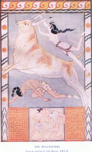 De stierenvechters, illustratie uit Myths of Crete and Pre-Hellenic Europe, uitgegeven door de Gresham Publishing Company Limited 1920s