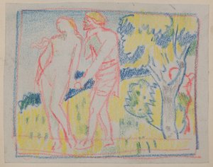 Zonder titel [Mannelijke en vrouwelijke figuur in een landschap] door John Duncan