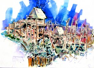Tropisch dorp op palen door John Dunn