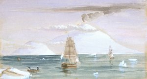 Beaufort Island en Mount Erebus. Ontdekt op 28 januari 1841 door John Edward Davis