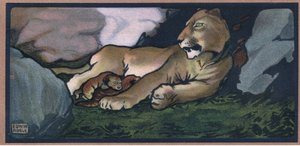 Leeuw met jongen door John Edwin Noble