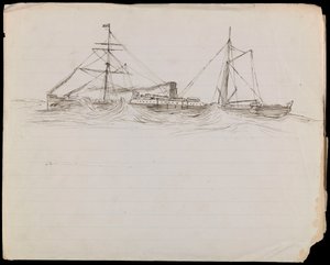 PAH1228; Schetsen van een slagschip en twee andere Royal Navy schepen door John Everett