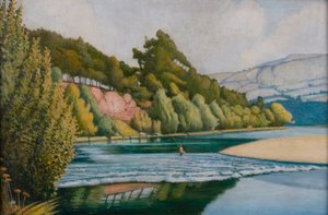 Rivierscène met visser