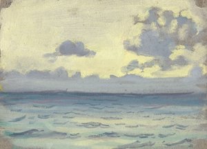Zeegezicht, schepen aan een kalme horizon, eind 19e eeuw - midden 20e eeuw door John Everett
