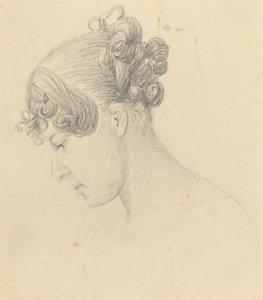 Hoofd van een vrouw die naar beneden kijkt (Theresa Turner?) door John Flaxman