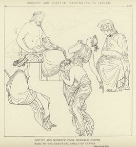 Bescheidenheid en Rechtvaardigheid keren terug naar de Hemel door John Flaxman