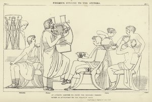 Phemius zingt voor de vrijers door John Flaxman
