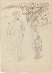 Blad met Studies, inclusief Krijger met Kind (recto en verso) door John Flaxman