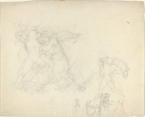 Blad met studies, waaronder een man die vecht met een centaur door John Flaxman