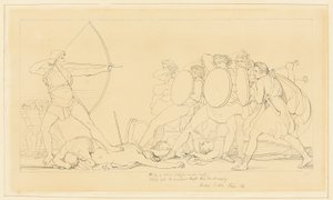 Odysseus doodt de vrijers door John Flaxman