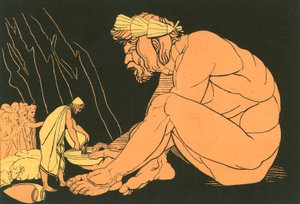Ulysses geeft wijn aan Polyphemus